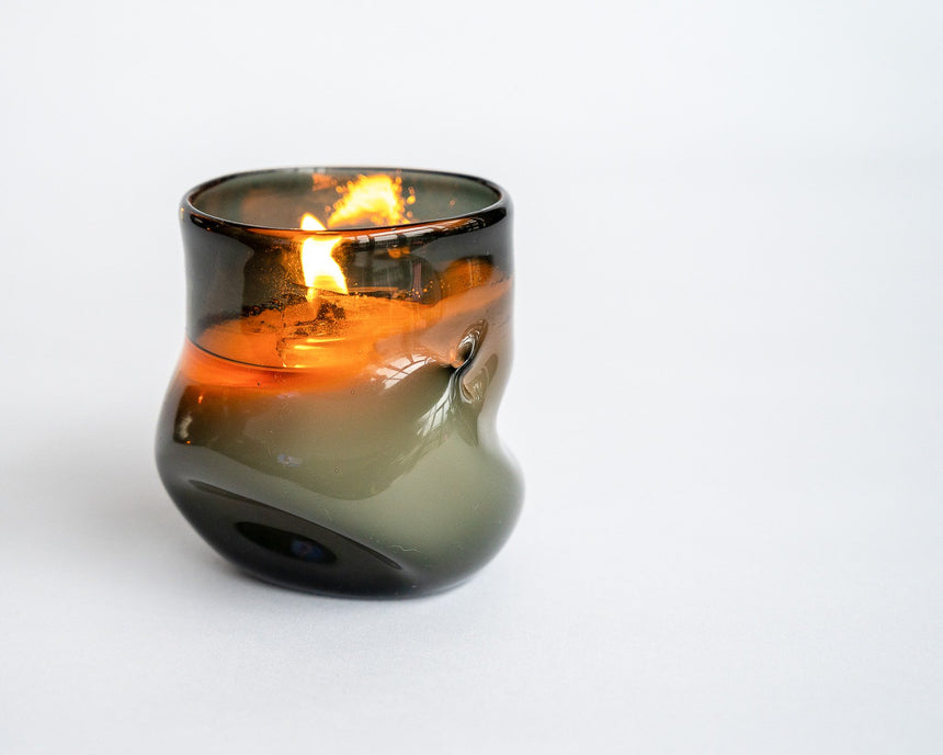GoodBeast Design Candles Smoke Grey Crushed Candle Hand Blown Glass in Vancouver Canada