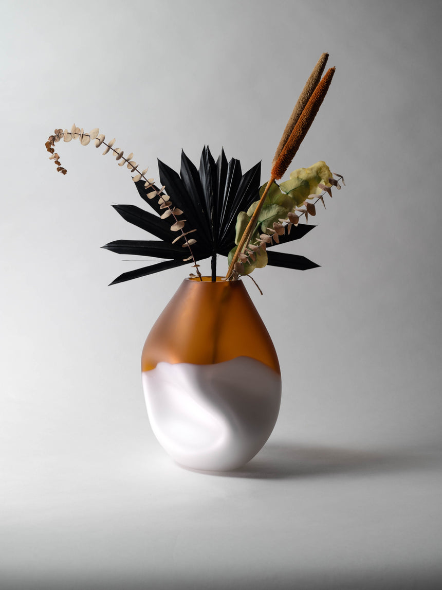 GoodBeast Design Vase 2 Tone Summit Vase | Amber & Opal Hand Blown Glass in Vancouver Canada