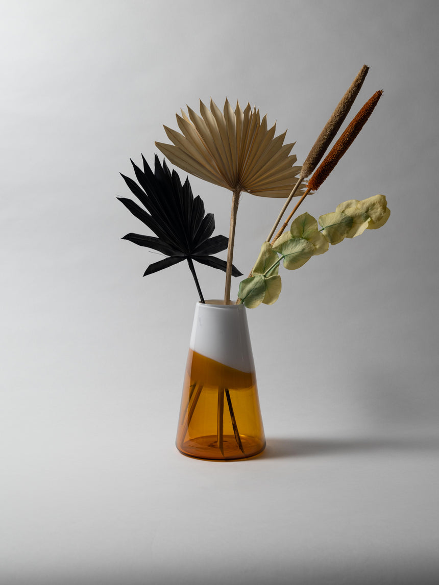 GoodBeast Design Vase Two Tone Cone Vase | Amber & Opal Hand Blown Glass in Vancouver Canada